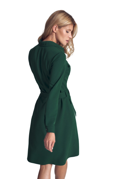 Sukienka Midi - Koszulowa Z Długim Rękawem - zielona